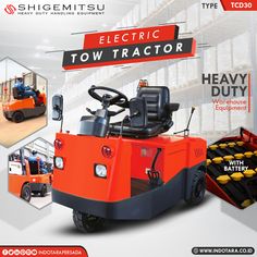 advertisement for electric tow tractor in warehouse