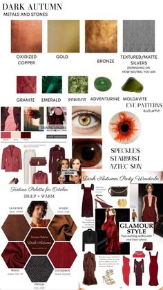 Check out redandbluebae's Shuffles #darkautumn #deepautumn #colorseason #palette #whatseasonareyou Dark Autumn Style, Dark Autumn Outfits, Deep Autumn Colors, Dark Winter Makeup, Soft Gamine Kibbe, Color Theories, Bronze Autumn, 12 Blueprints