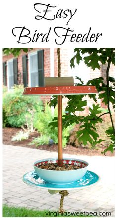 an easy bird feeder with the words easy bird feeder on it and in front of a tree