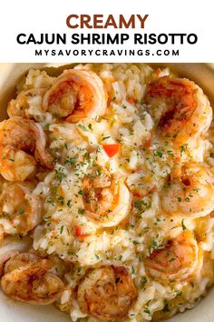 Creamy Cajun Shrimp Risotto recipe Creamy Cajun Shrimp, Yummy Food Recipes, Risotto Recipes Easy, Creamy Risotto, Shrimp Risotto, Seafood Dinner Recipes, Cajun Spice, Sauteed Shrimp, Risotto Recipe