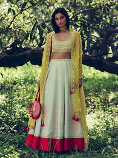 Madsam Tinzin, Blouse With Lehenga, Georgette Lehenga, Eggshell Blue, Lehenga Skirt, Embroidered Lehenga, Embroidered Skirt, Green Sequins, Silk Organza