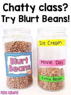 two jars filled with different types of food and the words, what's your class? try blurr beans