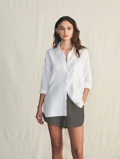 Laguna Linen Relaxed Shirt - White Relaxed Fit Shirt For Summer Daywear, Summer Shirt With Rolled Sleeves For Daywear, Relaxed Beach Button-up Shirt, Effortless Summer Beach Shirt, Effortless Beach Shirt For Summer, Relaxed Button-up Beach Shirt, Unstructured Button-up Beach Shirt, Versatile Relaxed Fit Blouse For The Beach, Summer Daywear Shirt With Shirttail Hem