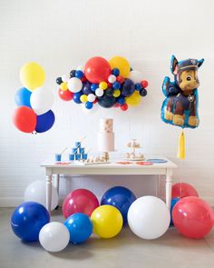 Lasts 1 to 2 days. See Longevity Notes. Some items are inflated with helium. Some items are inflated with air. This item is Ready-To-Party™. Handcrafted piece. May vary from picture. Features Bring the party to life with this fun and festive Paw Patrol themed birthday set. This includes a Chase Paw Patrol balloon and 3ft air filled balloon garland. With a balloon bouquet, add this to your sweets table for an amazing Paw Patrol themed birthday celebration. This set is Ready-To-Party™. Comes inflated and assembled. Simply unbag and enjoy. Details 3FT GARLAND Color Palette:Balloon - Dark Blue , Red, Yellow, White, Navy Dimensions: W - approx. 2.5ft L - approx. 3ft Material:Balloon - biodegradable latex FOIL BALLOON Color Palette: Balloon - Paw Patrol Skirt - Yellow Finishing: tied to ribbon a Paw Patrol Balloons, Party Rooms, Balloons Bouquet, Bright Palette, Balloon Chain, Blue Balloon, Balloon Pop, Chase Paw Patrol, Giant Balloons