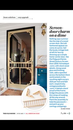 the front page of a magazine with an image of a door