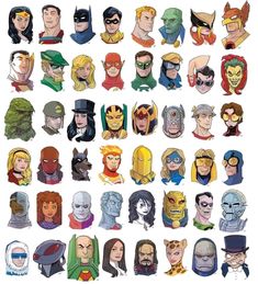 an image of many different characters in the style of cartoon faces on a white background