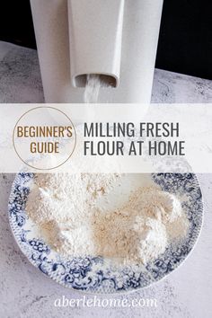 milling flour into an antique bowl using a Mockmill 200 Flour Gravy, Fresh Milled Flour, Healthy Flour, Wheat Recipes, Homemade Bread Recipes Easy