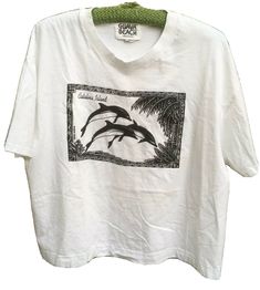 Previously loved with LOTS of life left. Guessing circa 1980s to 1990s. Could be worn by him or her depending on your style. SEE MEASUREMENTS above. Half Shirt, Half Shirts, Catalina Island, Dolphins, Made In Usa, Crop Top, Crop Tops, Mens Graphic Tshirt, Mens Tshirts