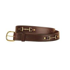 a brown leather belt with gold buckles