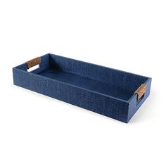 a blue rectangular tray with handles