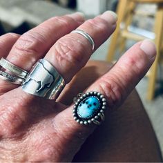 Sterling Silver And Turquoise From The Blue Jay Mine In Nevada. Ring Is 7.75 Almost A Size 8 . I Wanted Something Bolder With A Bigger Stone. Love The Black Inclusions In This Piece And It’s Very Well Made! Nickel-free Blue Turquoise Ring In Sterling Silver, Nickel-free Blue Turquoise Sterling Silver Ring, Nickel-free Sterling Silver Turquoise Ring, Southwestern Style Blue Nickel-free Rings, Everyday Sterling Silver Turquoise Ring, Sterling Silver Turquoise Ring For Everyday, Everyday Sterling Silver Turquoise Ring In Silver, Black Gold Ring, Sterling Silver Rings Turquoise