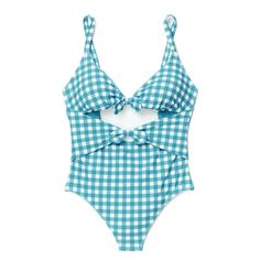 A partially recycled one-piece—but make it just as sexy as a bikini. These dreamy-blue open-front cutouts were made for showing off, and we won’t be convinced otherwise. Adore Me, Blue Gingham, Gingham Print, Clothes To Buy, One Piece Swimwear, Fashion Prints, One Piece Swimsuit, Gingham, Knot