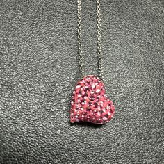 Swarovski Pink Heart Necklace Pendant Crystal Silver Chain Women 14-18 Sterling Silver Heart Necklace For Party, Silver Bling Necklaces For Valentine's Day, Silver Bling Necklace For Valentine's Day, Valentine's Day Silver Bling Necklaces, Valentine's Day Silver Bling Necklace, Sterling Silver Heart Charm Necklace For Party, Silver Heart Necklace With Bling, Party Sterling Silver Heart Necklace In Silver, Silver Heart Necklace With Sparkle