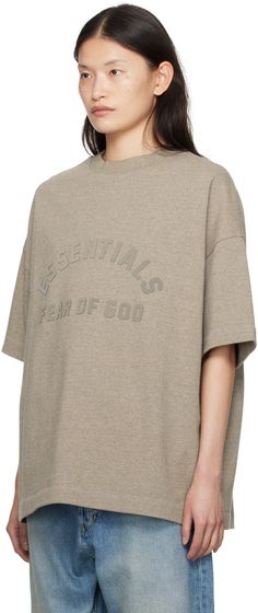 Cotton jersey T-shirt. · Rib knit crewneck · Logo bonded at front · Dropped shoulders · Rubberized logo patch at back collar Part of the Core Collection. Supplier color: Heather grey Grey Crewneck, Hem Top, Knitted Tshirt, Heathers, Patch Logo, Heather Grey, Black Shirt, Rib Knit, Crew Neck