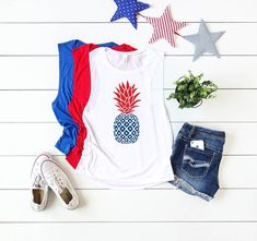 womens 4th of july tank, 4th of july pineapple, pineapple shirt, patriotic shirt, red white and blue Merica Shirt, Pineapple Shirt, Couple Stuff, Patriotic Shirt, 4th Of July Shirt, Patriotic Shirts, Start Saving, Laid Back Style, Red White And Blue