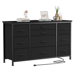 an image of a black dresser with drawers