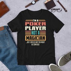 Awesome vintage looking Poker Player t shirt in the retro vintage style and cool look. This specific t shirt is: 6.1-ounce, 100% cotton Double-needle neck, sleeves and hem; Roomy Unisex Fit Ash is 99% cotton, 1% poly; Sport Grey is 90% cotton, 10% poly; Dark Heather is 50% cotton, 50% polyester Decoration type: Digital Print Poker Player Shirt, Poker T shirt, Poker Shirt, Poker Player Gift, Poker Tournament Tee, Poker Lovers Gift, Poker Player Tee, Unisex Tshirt Retro Tri-blend Crew Neck T-shirt, Vintage Black T-shirt With Letter Print, Retro Cotton Shirt With Letter Print, Vintage Cotton Pre-shrunk T-shirt, Vintage Text Print Crew Neck Shirt, Vintage Cotton T-shirt With Funny Text, Vintage Crew Neck T-shirt With Text Print, Retro Cotton Shirt With Text Print, Vintage Style Tri-blend Tops With Letter Print