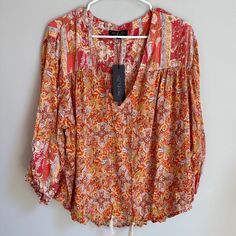 Nwt Rachel Zoe Pink Orange Boho Paisley Blouse Size Medium New With Tags Color: Orange & Pink Paisley Floral Print Long Sleeves Split Neck 100% Rayon Tags: Bohemian, Boho, Peasant, Prairie, Multiprint Spring V-neck Paisley Print Tops, Pink Bohemian Relaxed Fit Blouse, Long Sleeve Paisley Print Top For Summer, Relaxed Fit Floral Print Viscose Blouse, Long Sleeve Tops With Paisley Print For Summer, Relaxed Fit Viscose Blouse With Floral Print, Summer Paisley Print V-neck Blouse, Summer V-neck Paisley Print Blouse, Spring Long Sleeve Tops With Paisley Print