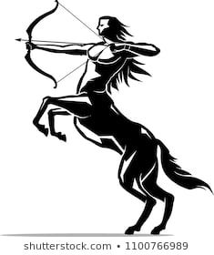 a black and white drawing of a person on a horse with a bow in its hand