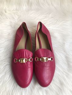 MICHAEL Michael Kors Charlton  Lacquer Pink Leather Loafers Size 8.5 M. New without box. See all photos for more details. Feel free to ask questions. Soft leather upper Collapsible back Gold tone metal decorative details on the vamp Block heel Pink Closed Toe Formal Loafers, Pink Formal Loafers With Closed Toe, Formal Pink Closed Toe Loafers, Pink Leather Loafers For Office, The Vamps, Pink Leather, Leather Loafers, Gold Tone Metal, Soft Leather