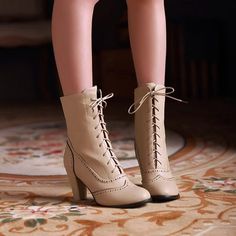 Lace up Mid Calf Pointed Toe High Heels Fashion Boots · KoKo Fashion · Online Store Powered by Storenvy Winter Heels, Retro Fashion Women, Heels Fashion, Fashion High Heels, Lace Up Ankle Boots, Girls Boots, Lace Up Heels, Online Fashion Stores, Boots Shoes