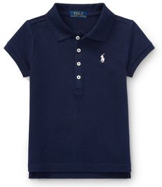 From Polo Ralph Lauren Childrenswear&#x2C; this polo features:ribbed polo collarfour-button placketshort sleeves with ribbed armbandssignature embroidered pony at left chesttennis taileasy to care cotton mesh with a hint of stretchmachine washImported. Preppy Fitted Top With Polo Collar, Preppy Fitted Collared Polo Shirt, Fitted Preppy Collared Polo Shirt, Fitted Collared Preppy Polo Shirt, Polo Shirt Girl, Black Plaid Shirt, Kids Uniforms, Girls Wardrobe, Swim Fashion