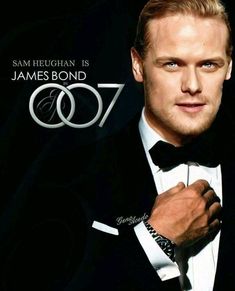 a man in a tuxedo and bow tie with the words james bond on it