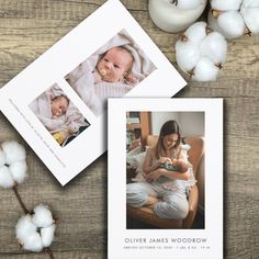 an image of a baby with cotton on the table next to it and two photos