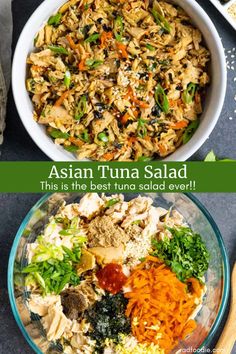 Let the savory flavors and umami from fish sauce, tamari and toasted sesame oil tempt your taste buds in this no-mayo tuna salad. This is made with canned tuna so there's super easy meal-prep to make this a cold summer salad for a healthy lunch or dinner. It has amazing flavor and is sure to be your new favorite tuna recipe! Tuna Beans Salad, Tuna Salad Asian, Elevated Tuna Salad, Different Tuna Salad Recipes, Tuna Sandwich No Mayo, Clean Eating Tuna Recipes, Tuna Dishes Healthy, Tuna Noise Salad, Thai Tuna Salad