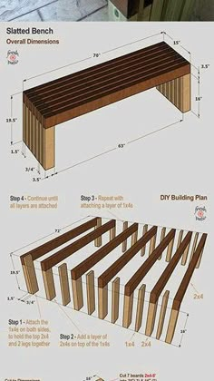 the plans for an outdoor bench are shown