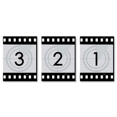 three black and white film strips with numbers on them