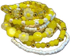 Yellow Beaded Necklaces With Large Beads For Summer, Summer Yellow Beaded Necklaces With Large Beads, Adjustable Yellow Hand-strung Beaded Bracelets, Trendy Handmade Yellow Bracelets, Trendy Yellow Beaded Necklace For Summer, Handmade Trendy Yellow Bracelets, Trendy Yellow Beads For Gifts, Trendy Yellow Beaded Necklaces With Round Beads, Yellow Beaded Chain Bracelet