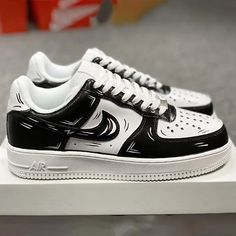 Pinterest Cartoon Air Force 1, Black White Cartoon, Black Air Force 1, Nike Air Force 1 Custom, White Cartoon, New Nike Air Force, Black And White Cartoon, Custom Nike Shoes, Unique Sneakers