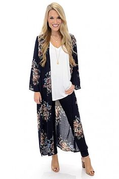 Floral Duster, Navy Fall Floral Print Open Front Cardigan, Floral Print Cardigan For Day Out In Fall, Floral Print Cardigan For Fall Day Out, Chic Floral Print Cardigan For Fall, Casual Long Floral Print Cardigan, Floral Print Cardigan For Fall Layering, Long Casual Cardigan With Floral Print, Long Floral Print Cardigan For Fall, Bohemian Floral Print Cardigan For Layering