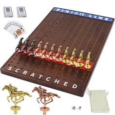 a wooden board game set with chess pieces