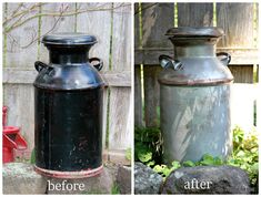 before and after photos of an old urn