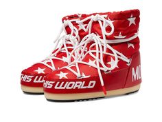 MOON BOOT Light Low Stars - Shoes : Red/White : Get ready for any outdoor adventure or party by wearing the MOON BOOT Light Low Stars shoes. The all-over star pattern gives these winter boots an eye-catching look while the lace-up closure offers you a secure fit. The reinforcement at the back of the boots provides better support. Featuring waterproof construction, these snow boots are ideal for skiing and other winter activities. Textile and synthetic upper. Textile insole and lining. High-top s Stars Shoes, Moon Boot, Star Shoes, Moon Boots, Star Pattern, Winter Activities, Us Man, Star Patterns, Outdoor Adventure