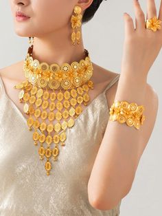 5pcs/Set Women Fashion Gold Plated Tassel Necklace & Earrings - Includes Exaggerated Long Necklace, Suitable For Bride, Wedding, Party, Valentine's Day Gift Gold Glamorous   Copper Alloy     Women Fashion Jewelry, size features are:Bust: ,Length: ,Sleeve Length: Ornamental Jewelry, Costume Jewelry Sets, Fashion Mirror, Golden Jewelry, Open Bangle, Women's Jewelry Sets, Fashion Jewelry Sets, Watches Women Fashion, Set Women