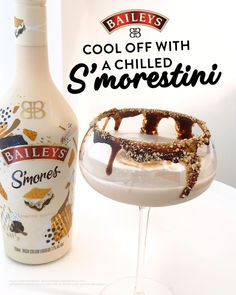 a bottle of bailey's cool off with a chilled smorestini cocktail