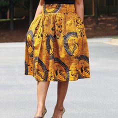 Midlength Skirt, With Side Pockets, High Waist, Zipper To Back, Fully Lined, Lightweight, Vibrant Colors African Print Skirts, African Print Skirt, African Skirts, Printed Skirt, Print Skirt, Women Skirts Midi, African Print, Yellow Blue, Waist Size