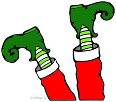 two christmas stockings with green and red striped socks on them, one is upside down