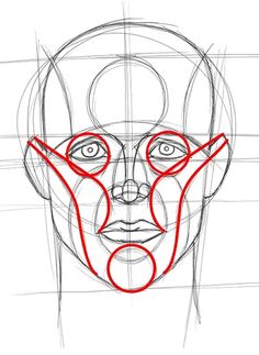 a drawing of a man's face with red lines