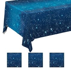 a blue table cloth with white stars on it