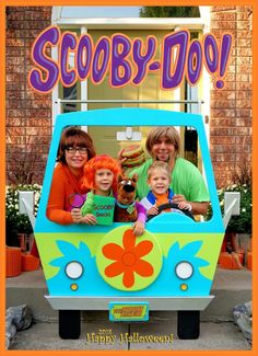 an advertisement for the scooby - doo show with three children and one adult