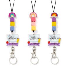 [Customizable]:Customize it with your name or any text what you want to make it unique. Teacher Lanyard Beaded, Teacher Badge Holder, Diy Resin Keychain, Beaded Rainbow, Personalized Lanyards, Lanyard Teacher, Teacher Badge, Preschool Arts And Crafts, Badge Lanyard