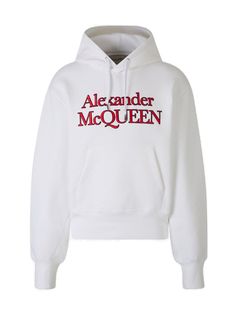 Composition: 100% Cotton Alexander Mcqueen Logo, Barbour Steve Mcqueen, Logo Sweatshirt, Cotton Logo, Drawstring Hoodie, Cotton Hoodie, Mens Activewear, White Hoodie, White Sweatshirt