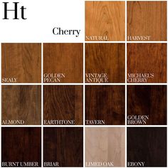 the different types of wood that are available in each color and size, including walnut