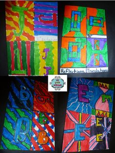 four different pictures of colorful art work on black paper with the words hope written in bold letters