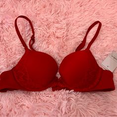 Red Push-Up Bra Size 32a By Auden. Push-Up, Plunge Coverage, Underwire With Adjustable Straps. 32a Bra, Sheer Bra, Padded Bralette, Lace Tshirt, Unlined Bra, Burgundy Lace, Racerback Bra, Everyday Bra, Nursing Bra