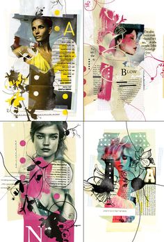 the collages are made up of different images and text, including one woman's face